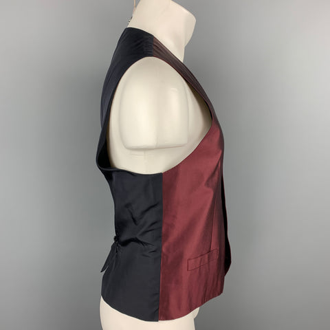 DOLCE & GABBANA Size 42 Burgundy & Black Silk Buttoned Vest
