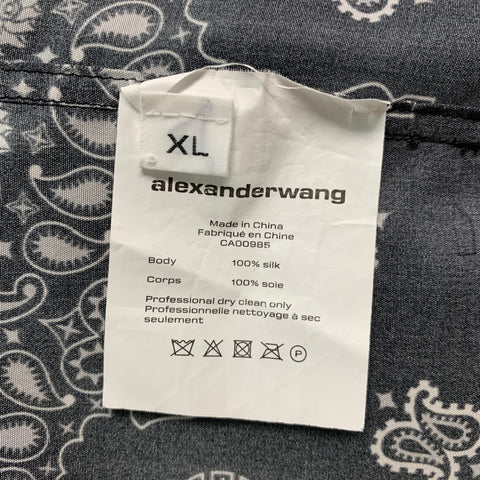 ALEXANDER WANG Size XL Black Bandana Silk Camp Short Sleeve Shirt