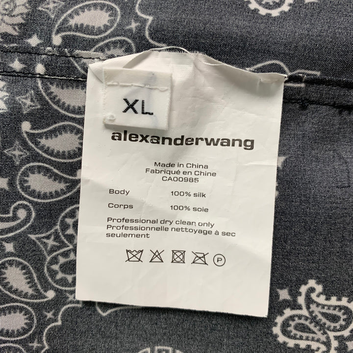 ALEXANDER WANG Size XL Black Bandana Silk Camp Short Sleeve Shirt