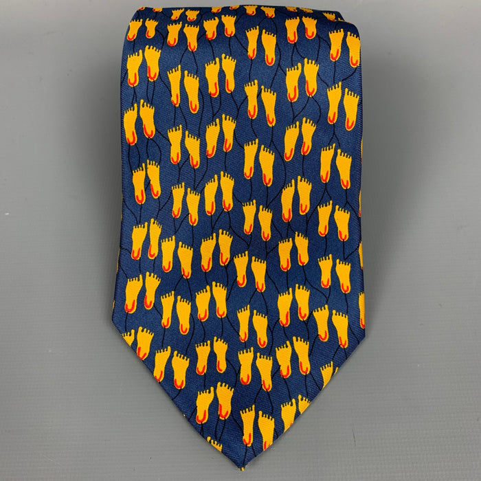 CHRISTIAN LACROIX Navy & Yellow Footprints Silk Tie