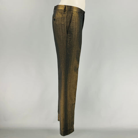 ETRO Size 32 Gold Black Jacquard Polyester Cotton Zip Fly Dress Pants
