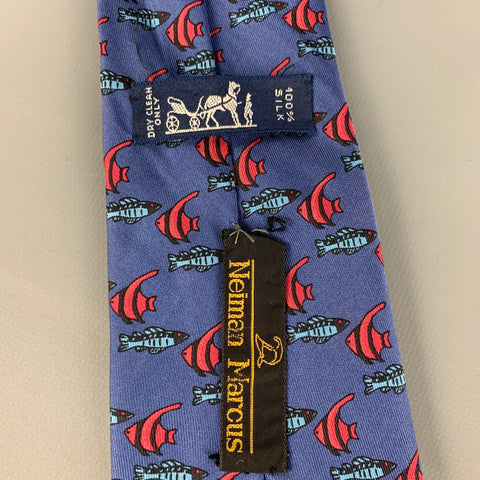 HERMES 7336 EA Blue Red Fish Silk Tie