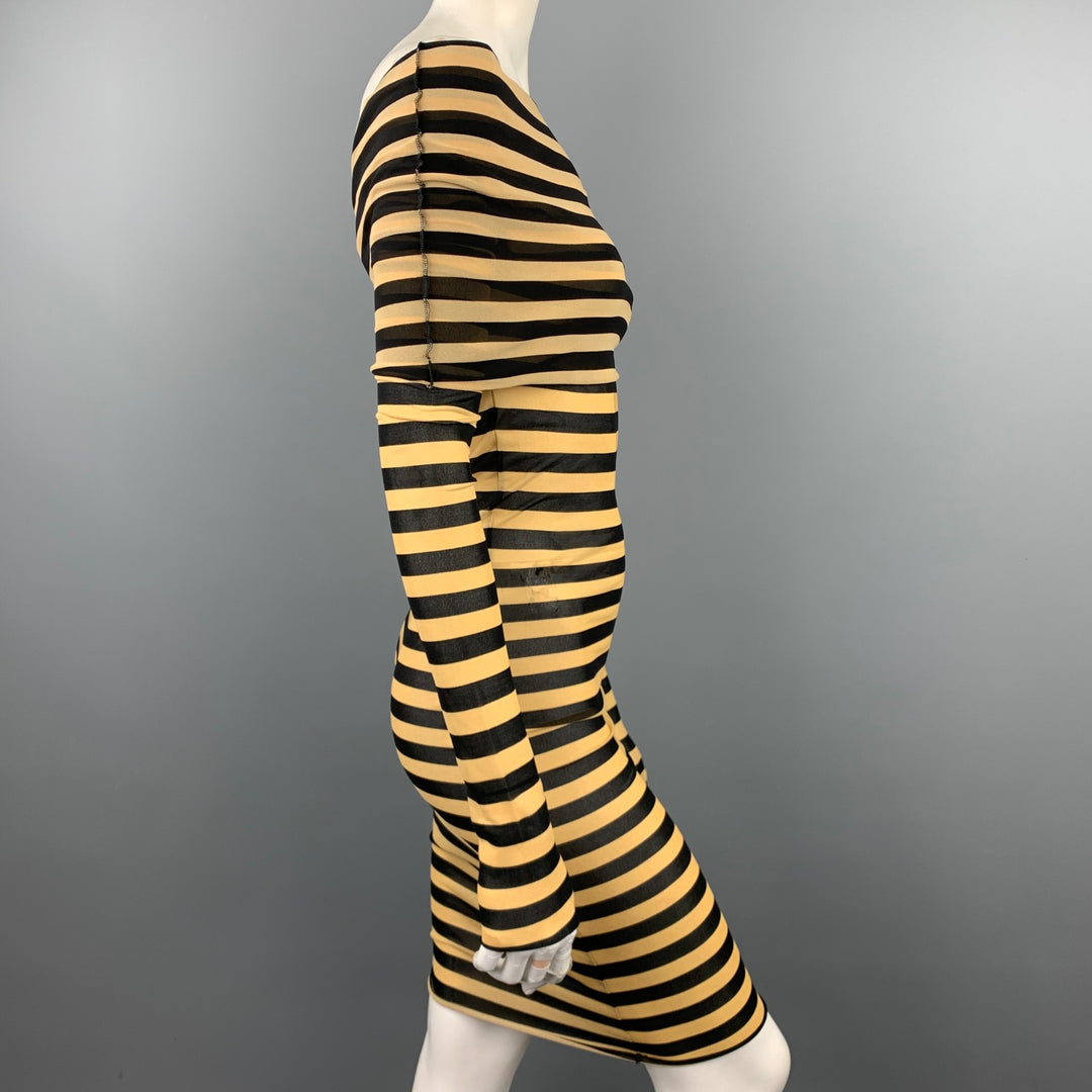 JEAN PAUL GAULTIER SS 2003 Size M Black & Taupe Polimide Turtleneck Striped Dress