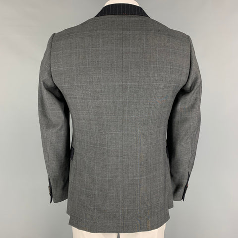 MOSCHINO Size 42 Regular Grey Navy Patchwork Wool Notch Lapel Sport Coat