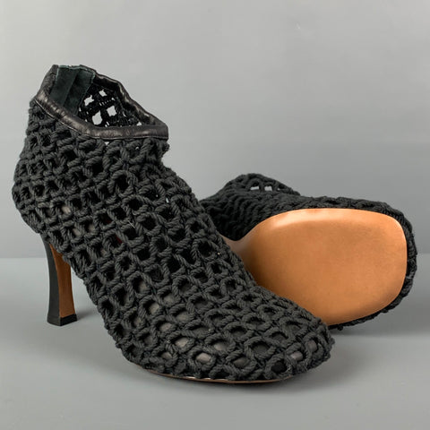 CELINE Size 7.5 Black Leather Woven Rope Heels