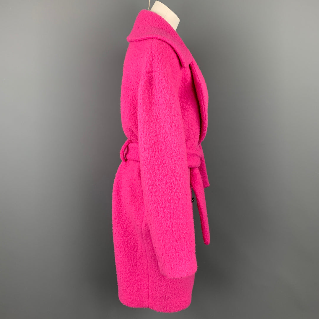 MSGM Size M Pink Textured Wool Blend Belted Double Breasted Coat