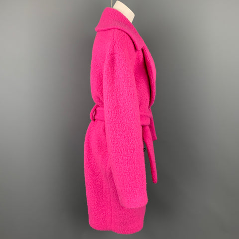 MSGM Size M Pink Textured Wool Blend Belted Double Breasted Coat