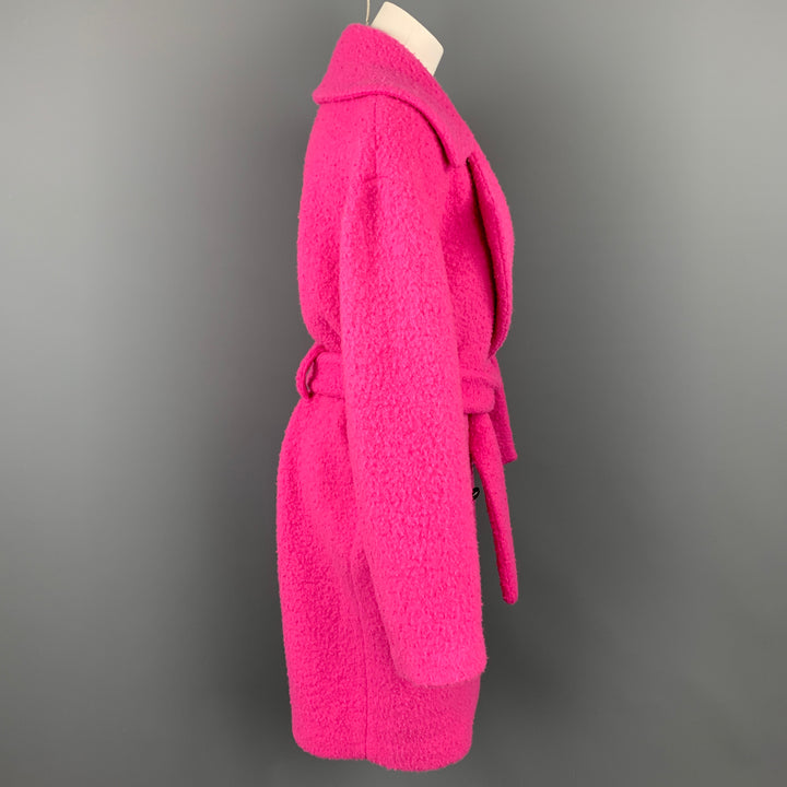 MSGM Taille M Manteau à double boutonnage en laine texturée rose avec ceinture