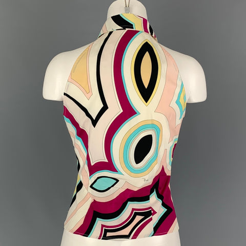 EMILIO PUCCI Size 6 Multi-Color Cotton Abstract Sleeveless Blouse