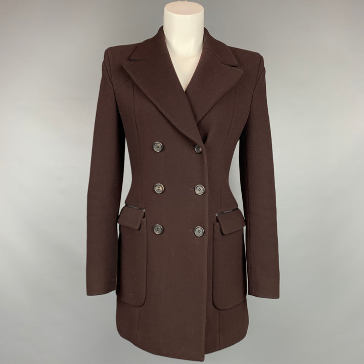 PRADA Size 2 Brown Virgin Wool Blend Double Breasted Coat