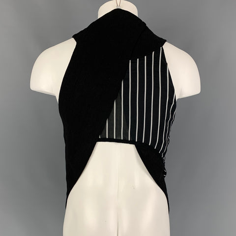 CEDRIC JACQUEMYN Size 36 Black White Stripe Ramie Linen Vest