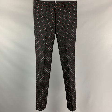 GIVENCHY Talla 32 Pantalón de vestir con bragueta con cremallera de lana / poliéster con estampado de rombos en negro y rojo