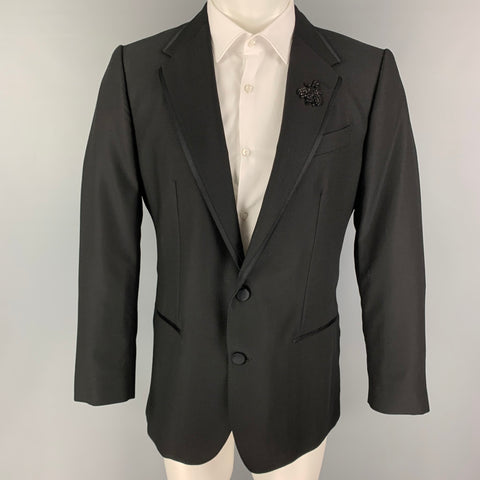 DOLCE & GABBANA Size 38 Black Applique Wool Blend Notch Lapel Sport Coat