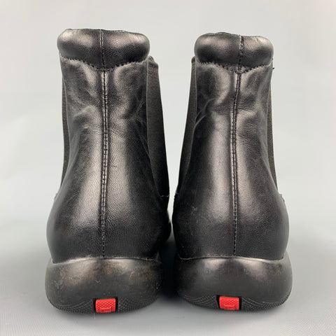 PRADA Sport Size 6.5 Black Leather Ankle Chelsea Boots