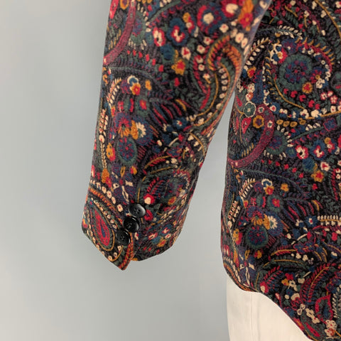 AGNÈS B. Size 44 Multi-Color Paisley Cotton Velvet Notch Lapel Sport Coat