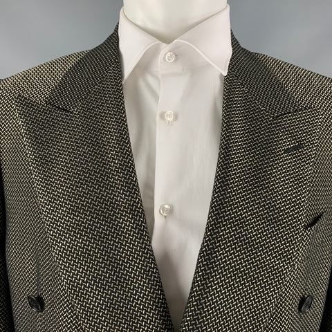 BARCELINO Size 40 Black Gold Jacquard Double Breasted Sport Coat