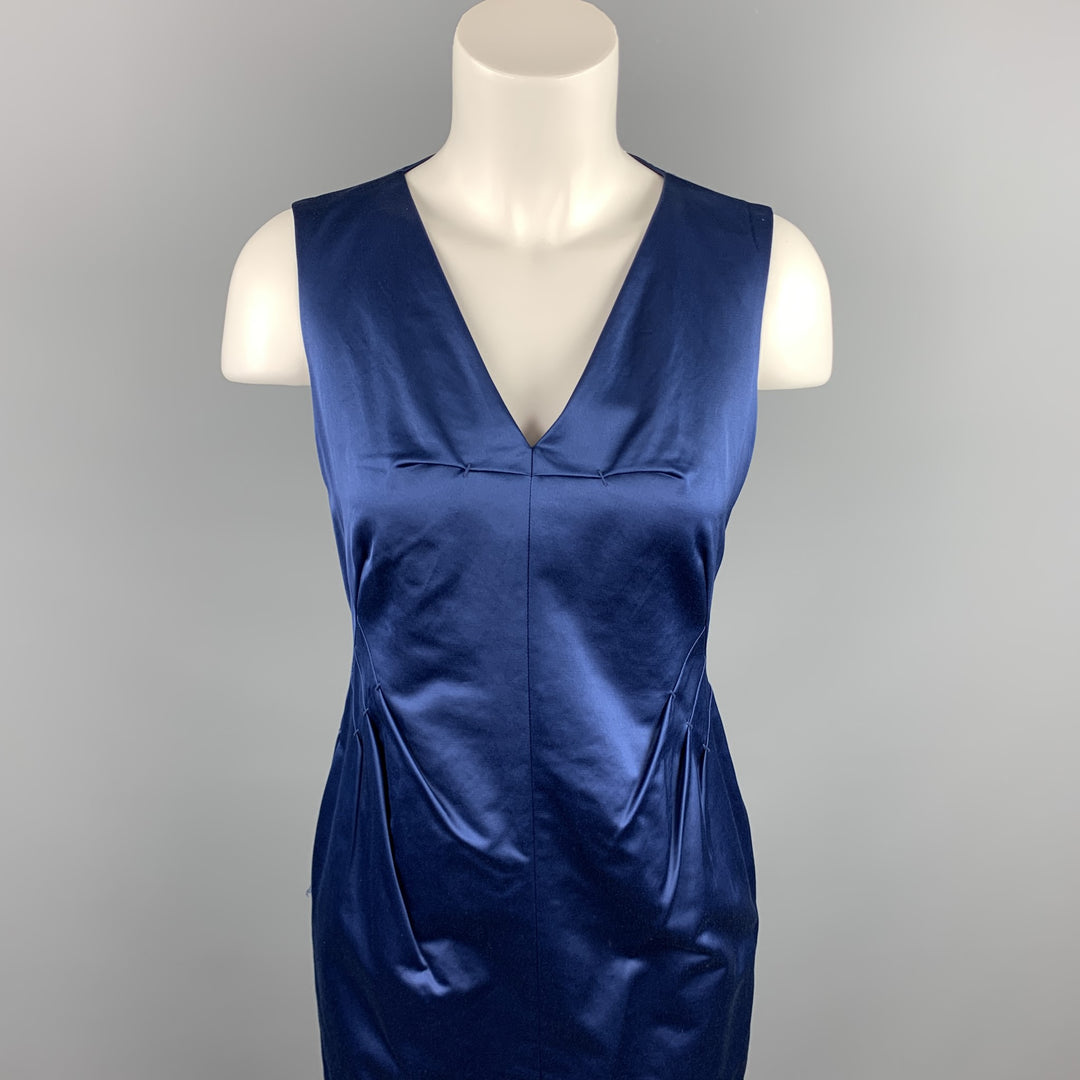 ROBERT RODRIGUEZ Size 2 Blue Cotton / Polyester V-Neck Sheath Cocktail Dress ROBERT RODRIGUEZ Size 2 Blue Cotton / Polyester V-Neck Sheath Cocktail Dress