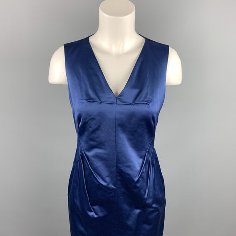 ROBERT RODRIGUEZ Size 2 Blue Cotton / Polyester V-Neck Sheath Cocktail Dress