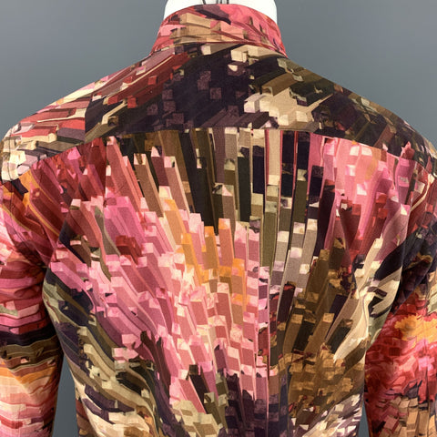PAUL SMITH Size M Print Brown & Pink Cotton Button Up Long Sleeve Shirt
