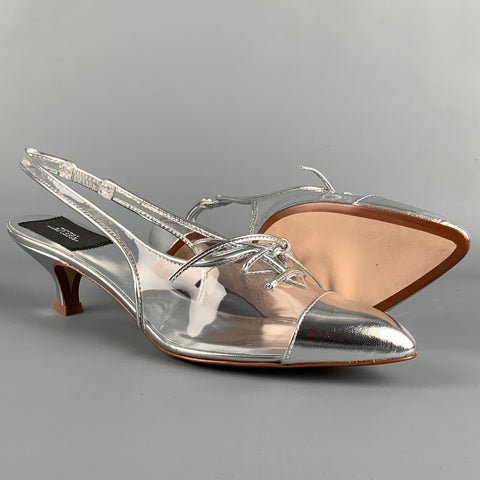 MARC JACOBS Size 8.5 Silver Leather Metallic Slingback Pumps