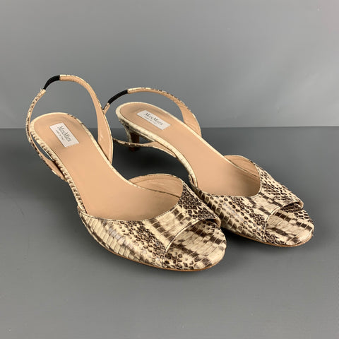 MAX MARA Talla 9 Sandalias destalonadas de piel de serpiente beige topo
