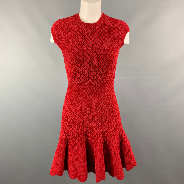 ALEXANDER MCQUEEN Size XS Burgundy Quilted Stretch Wool Blend Cocktail Dress