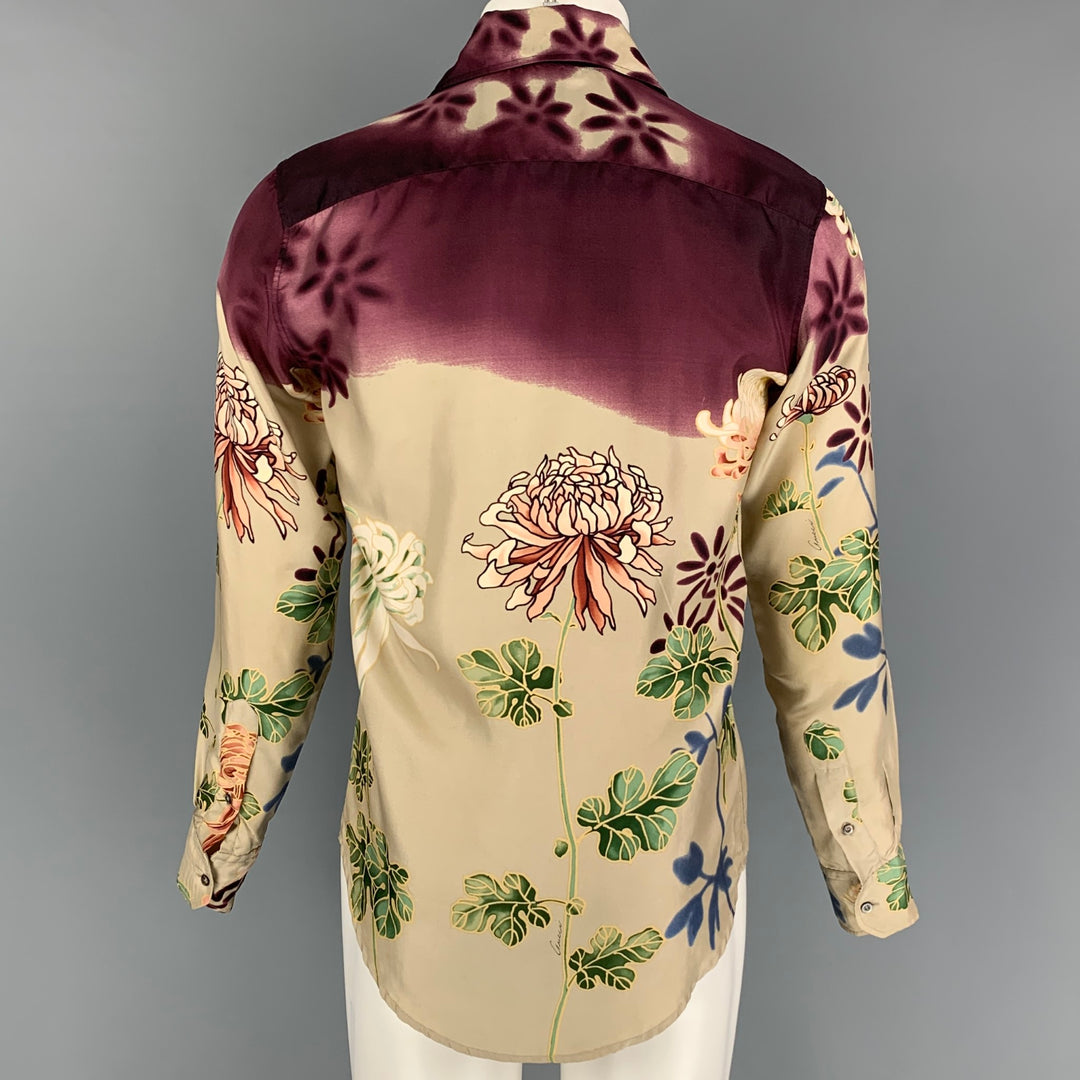 GUCCI by Tom Ford 2001 Size S Beige Floral Silk Button Up Long Sleeve Shirt