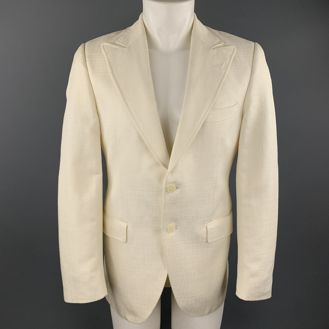 DOLCE &amp; GABBANA Taille 40 Manteau de sport en coton texturé crème / soie à revers en pointe