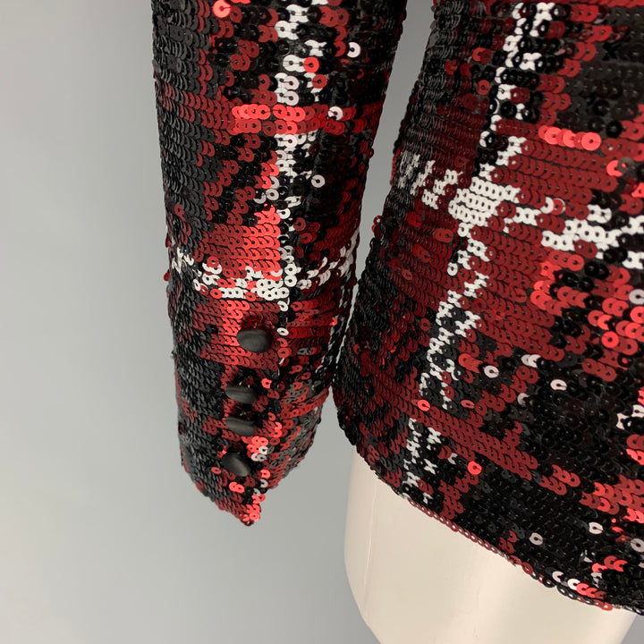 L'AGENCE Size 8 Black Red Polyester Sequined Jacket
