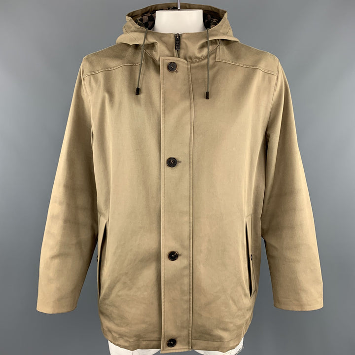 LOUIS VUITTON  Size 46 Khaki Coated Cotton Hooded Damier Lined Parka Coat