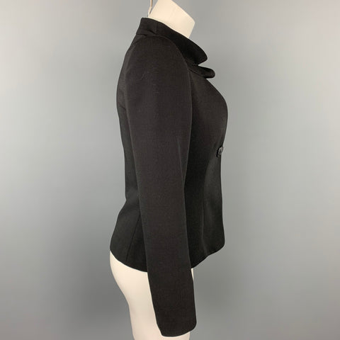 GIORGIO ARMANI Size 0 Black Dots Wool / Polyester Ruched Collar Single Breasted Jacket