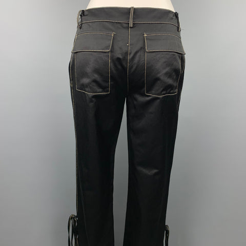 ROBERTO CAVALLI Size 6 Black & Gold Embroidred Cotton / Viscose Skinny Dress Pants