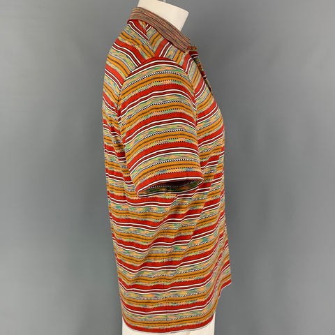 MISSONI SPORT Size L Red Multi-Color Stripe Cotton Short Sleeve Polo