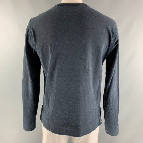 OFFICINE GENERALE Size XL Navy Solid Cotton Pullover