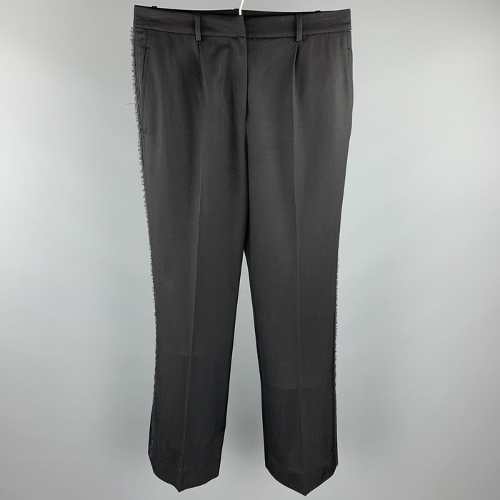 YVES SAINT LAURENT Rive Gauche Size 6 Black Wool Raw Edged Dress Pants