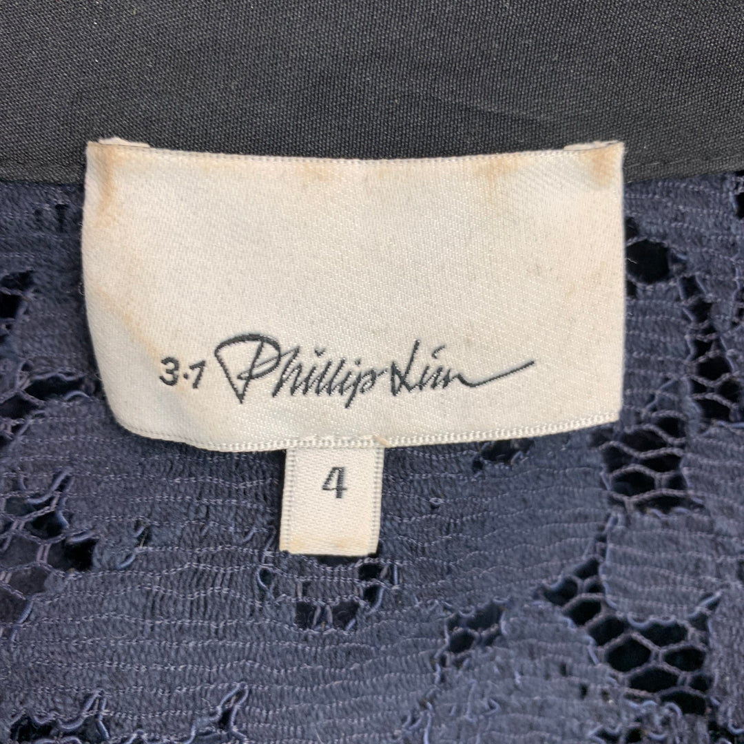 3.1 PHILLIP LIM Navy Lace Hidden Placket Size 4 Black Viscose Blend Shirt