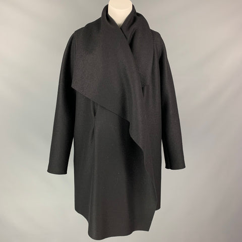 HARRIS WHARF LONDON Size M Black Wool Open Front Coat
