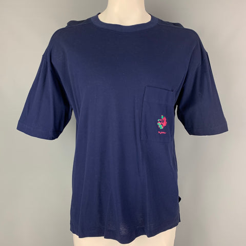 BYBLOS Size L Navy Cotton Short Sleeve T-shirt