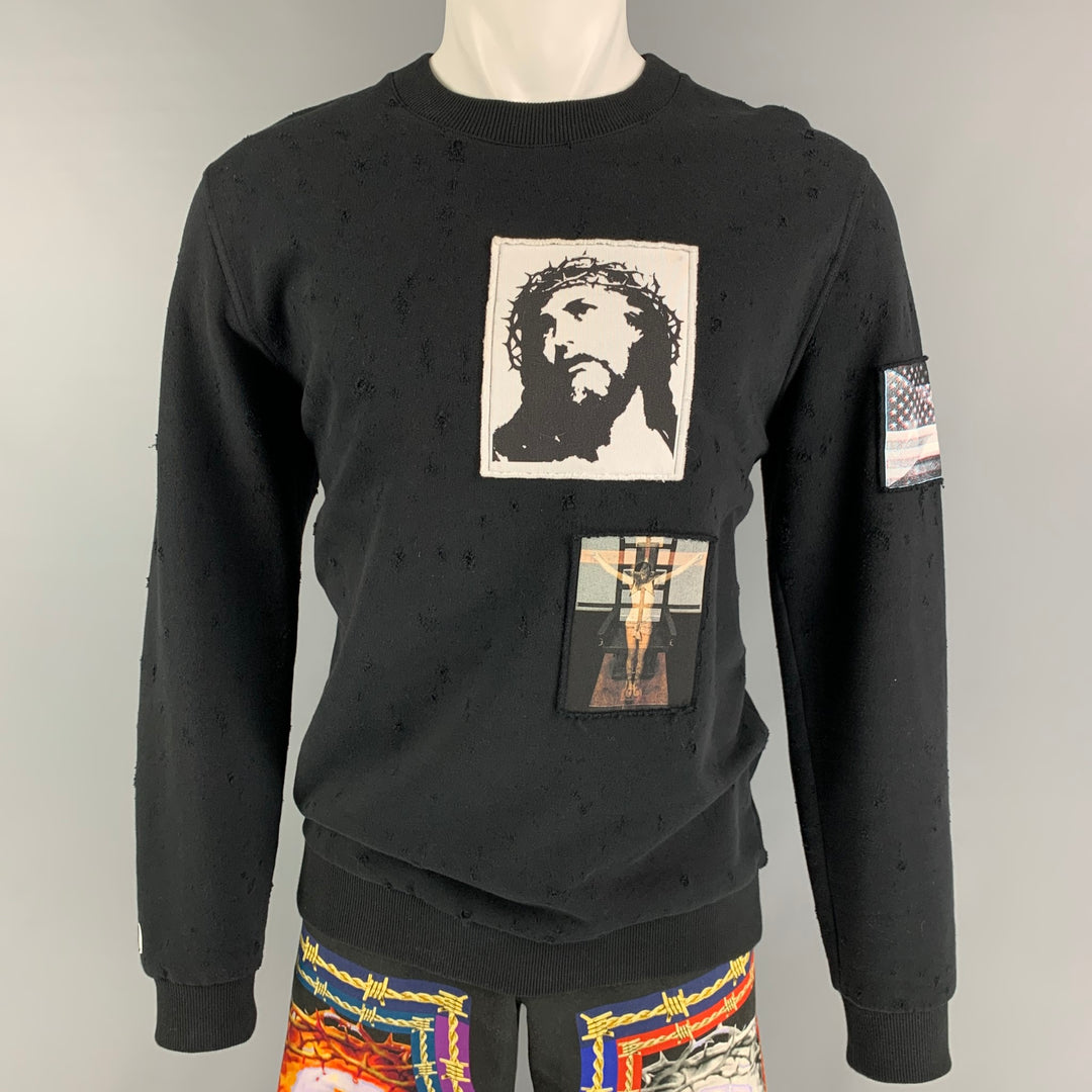 GIVENCHY de Ricardo Tisci Talla S/M Conjunto corto de sudadera extragrande de algodón con patchwork de Jesús negro