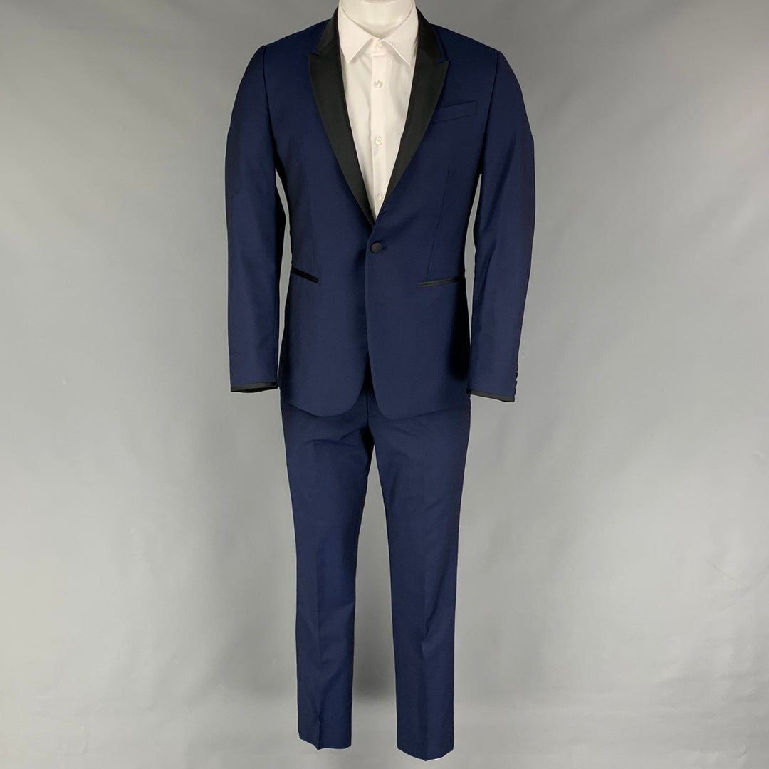 PAUL SMITH Size 38 Regular Blue Black Wool Mohair Tuxedo Suit