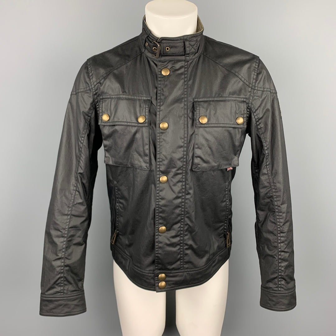 BELSTAFF Racemaser 1981 Size 38 Black Coated Cotton Zip & Snaps Jacket