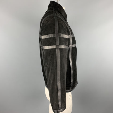 WILKES BASHFORD Size 38 Black Mixed Materials Leather Zip Up Jacket