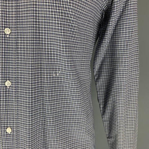 LOUIS VUITTON Size XL White Navy Plaid Cotton Button Up Long Sleeve Shirt