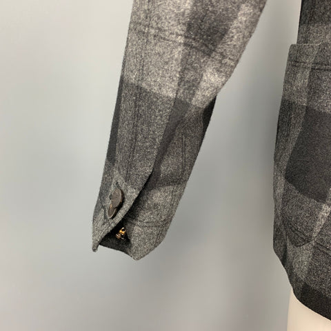 MESSAGERIE Size 36 Grey & Black Plaid Wool Blend Peak Lapel Sport Coat