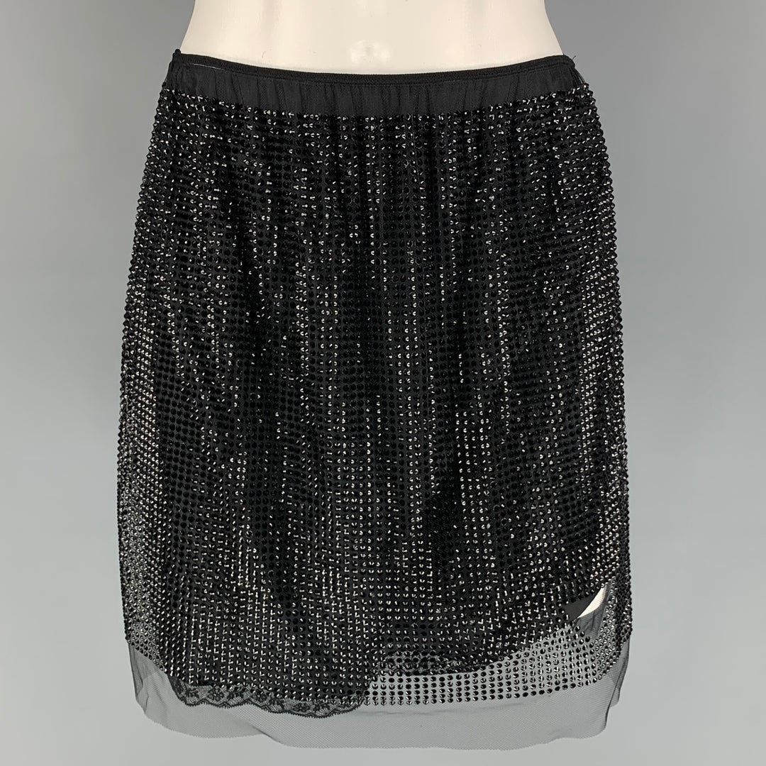 PRADA Size 6 Black Nylon Crystal Tulle Mini Skirt