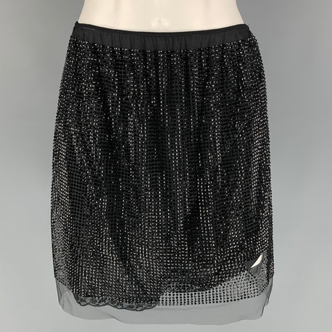 PRADA Talla 6 Minifalda de tul de cristal de nailon negro