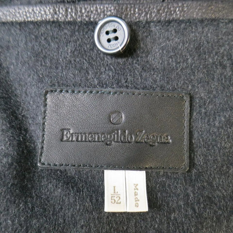 ERMENEGILDO ZEGNA 42 Black Pebbled Leather & Nylon Collared Coat ERMENEGILDO ZEGNA
