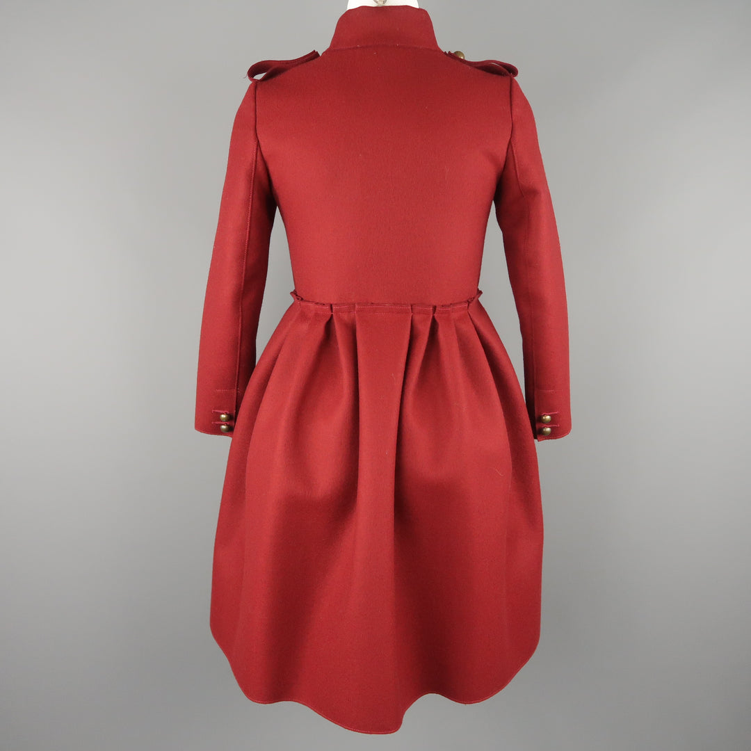 LANVIN Petite Burgundy Wool Blend Double Breasted Military Skirt Coat