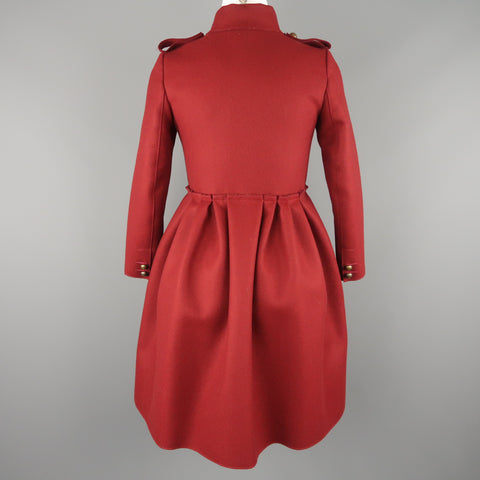 LANVIN Petite Burgundy Wool Blend Double Breasted Military Skirt Coat