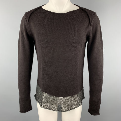 EMPORIO ARMANI Size 36 Brown Wool Boat Neck Texture Trim Pullover Sweater